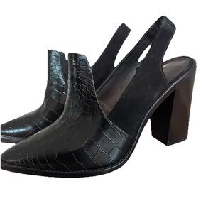 Tibi Croc Embossed Suede Pointy Toe Slingback Size 7 Block Heel Classy MSRP $425